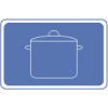 Blau-weißes Piktogramm für Küchenrückwände (Stilisierte Küchenrückwand mit Kochtopfmotiv) 